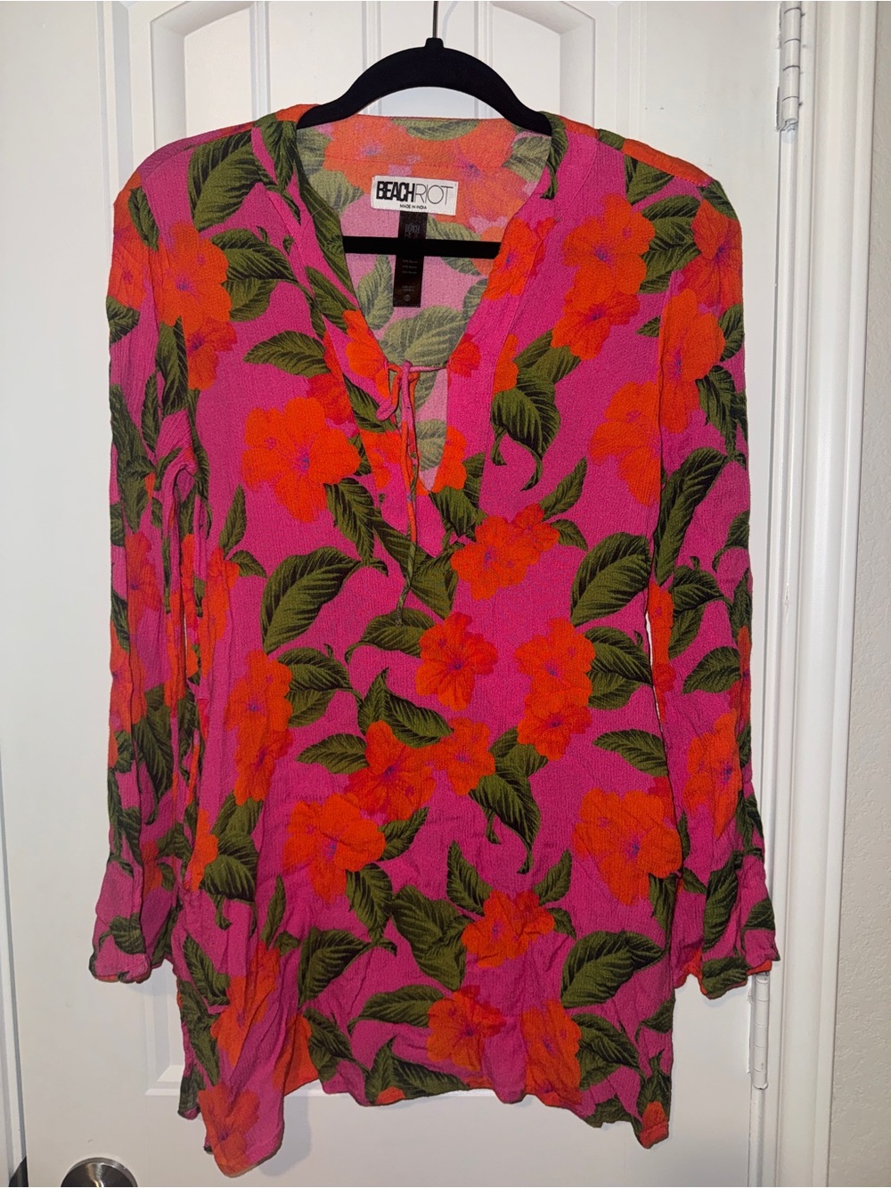 Beach Riot Hot Pink and Orange Floral V-Neck Tunic